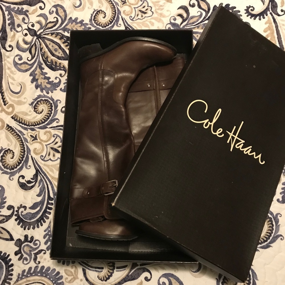 Cole Haan Fabrizia Leather Riding Boots - Chestnut